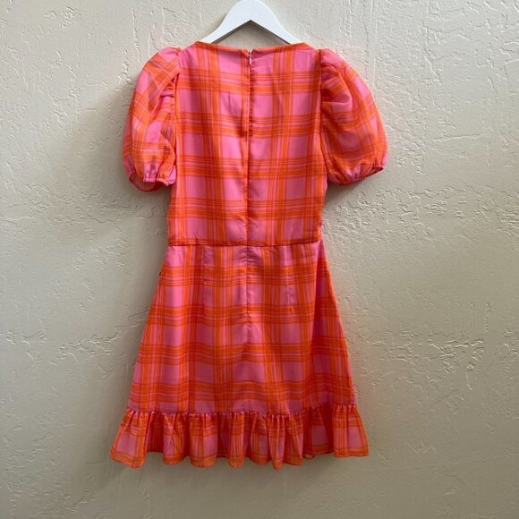 NEW Likely Pink Orange Ruffle Puff Sleeve Mini Dress - Picture 7 of 7